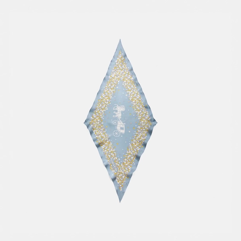 COACH - Horse And Carriage Tea Rose Print Silk Diamond Scarf - NWT